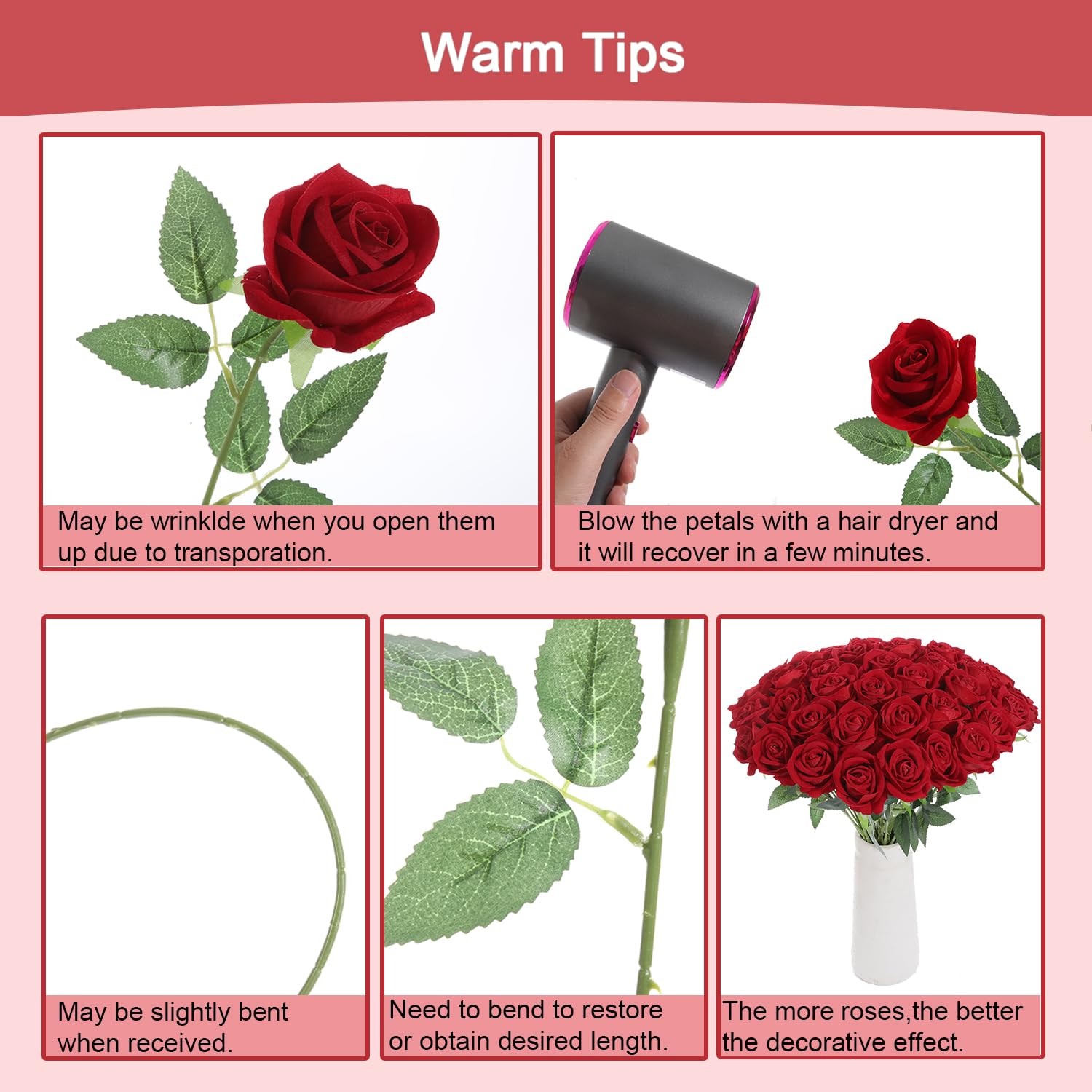 12Pcs Red Roses Artificial Flowers Fake Roses Faux Velvet Silk Flower for Hom…
