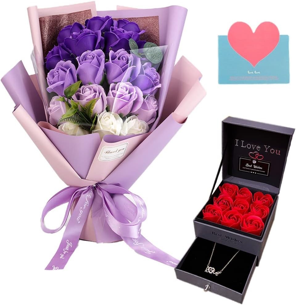 Stunning 18 Soap Roses Gift Box with Love Necklace – Perfect for All Occasions