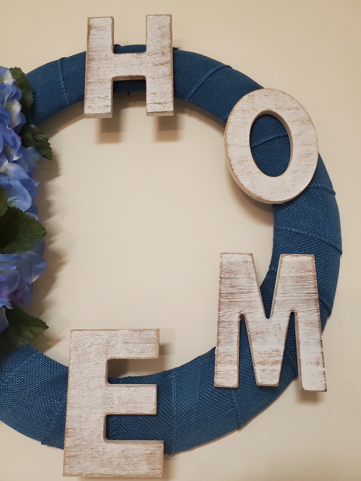 HOME blue teal FLOWERS Hydrangeas burlap WREATH FALL autumn Decor Front Door 15″