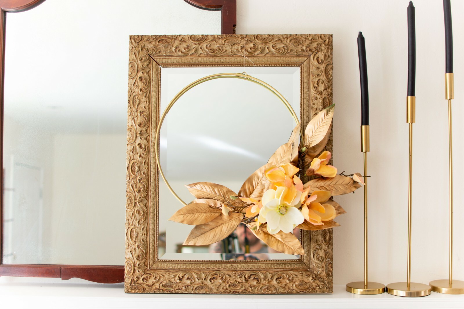 Floral Door Wreath Rustic Home Decor Country Cottage Style Gold Hanging Wreath