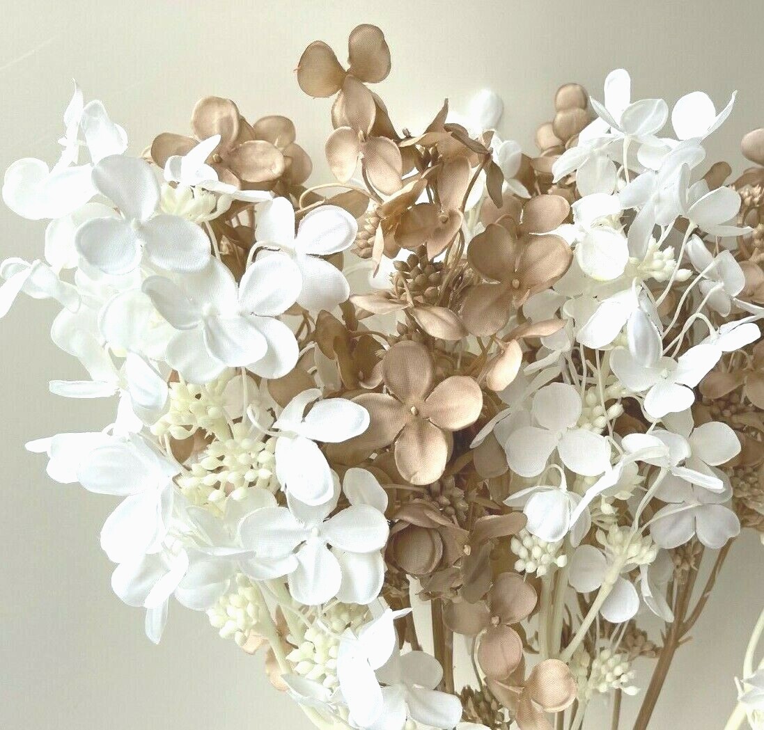 DRIED FLOWERS HYDRANGEA BEIGE WHITE STEM ARTIFICIAL SILK FLOWERS DIY ARRANGEMENT
