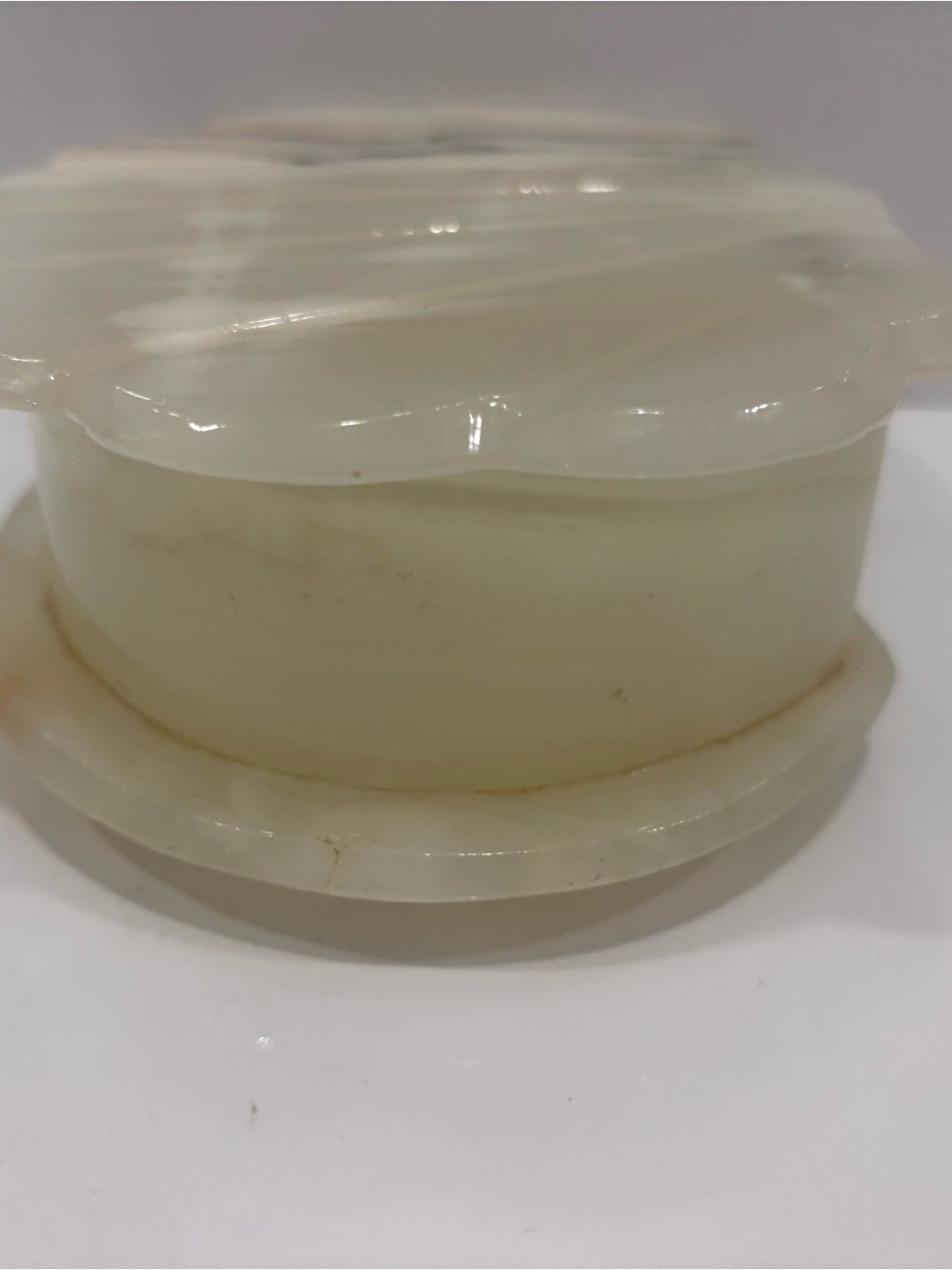 Vintage Banded Onyx Stone Hinged Trinket Jewelry Box Scalloped Lid