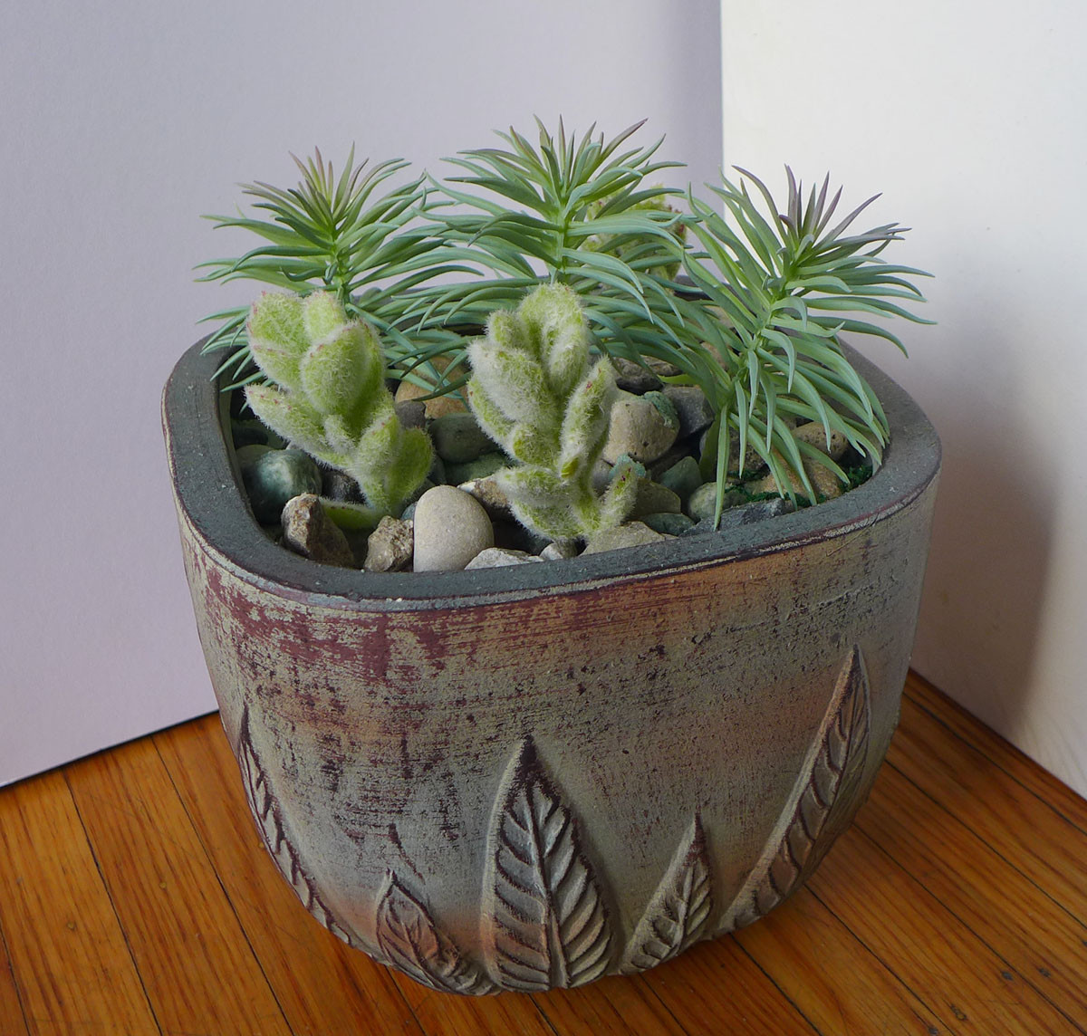 6 Artificial Succulents (3 Mini Gray Pine tree 3 Flocking Grass)