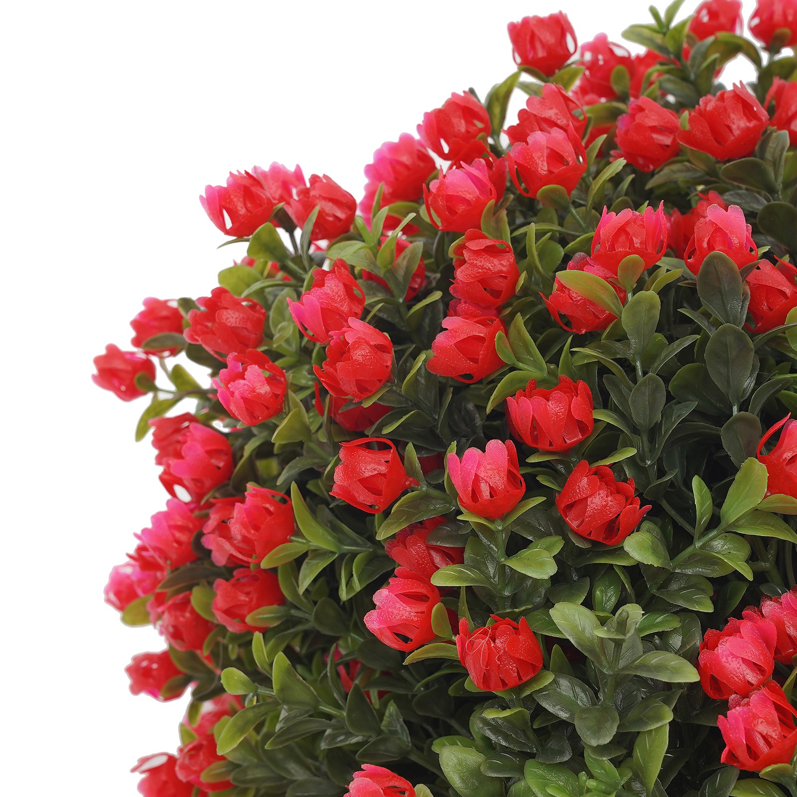 2* Artificial Boxwood Topiary Ball Trees Set with Red Flowers for Indoor/Outdoor