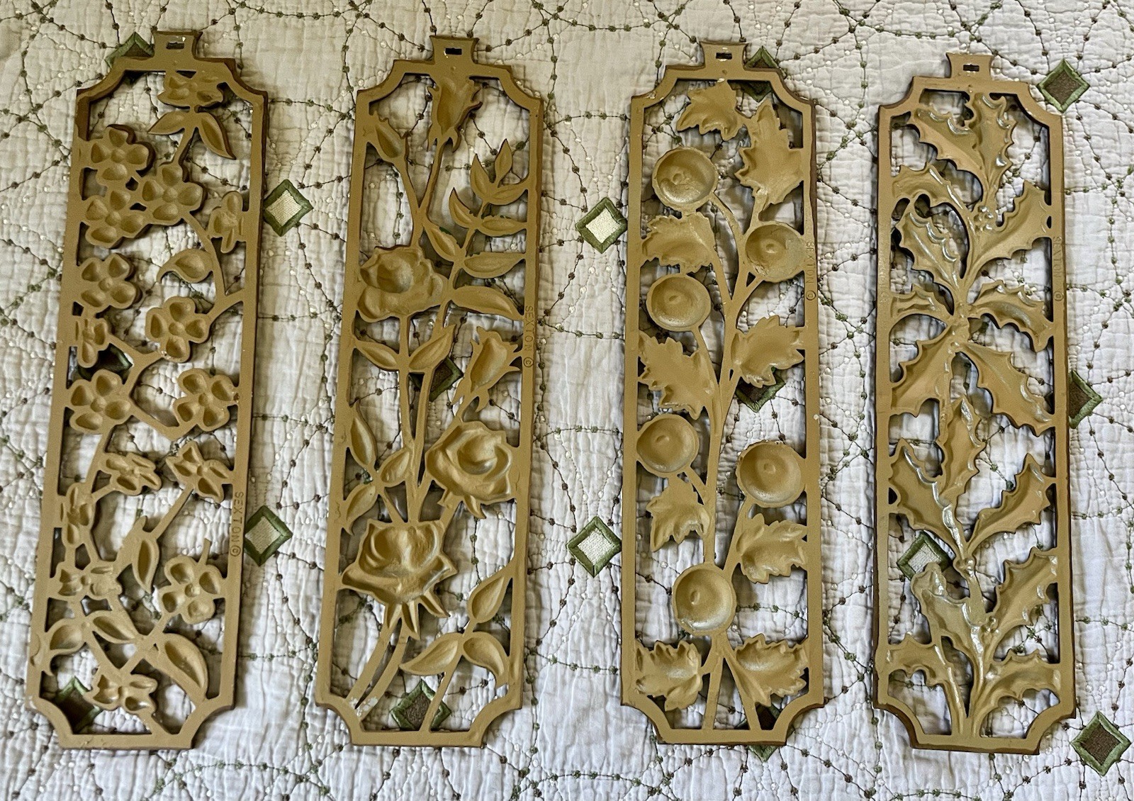 MCM Sexton 4 Season Floral Wall Plaques Embossed Cast Aluminum 1965 – 1979 USA