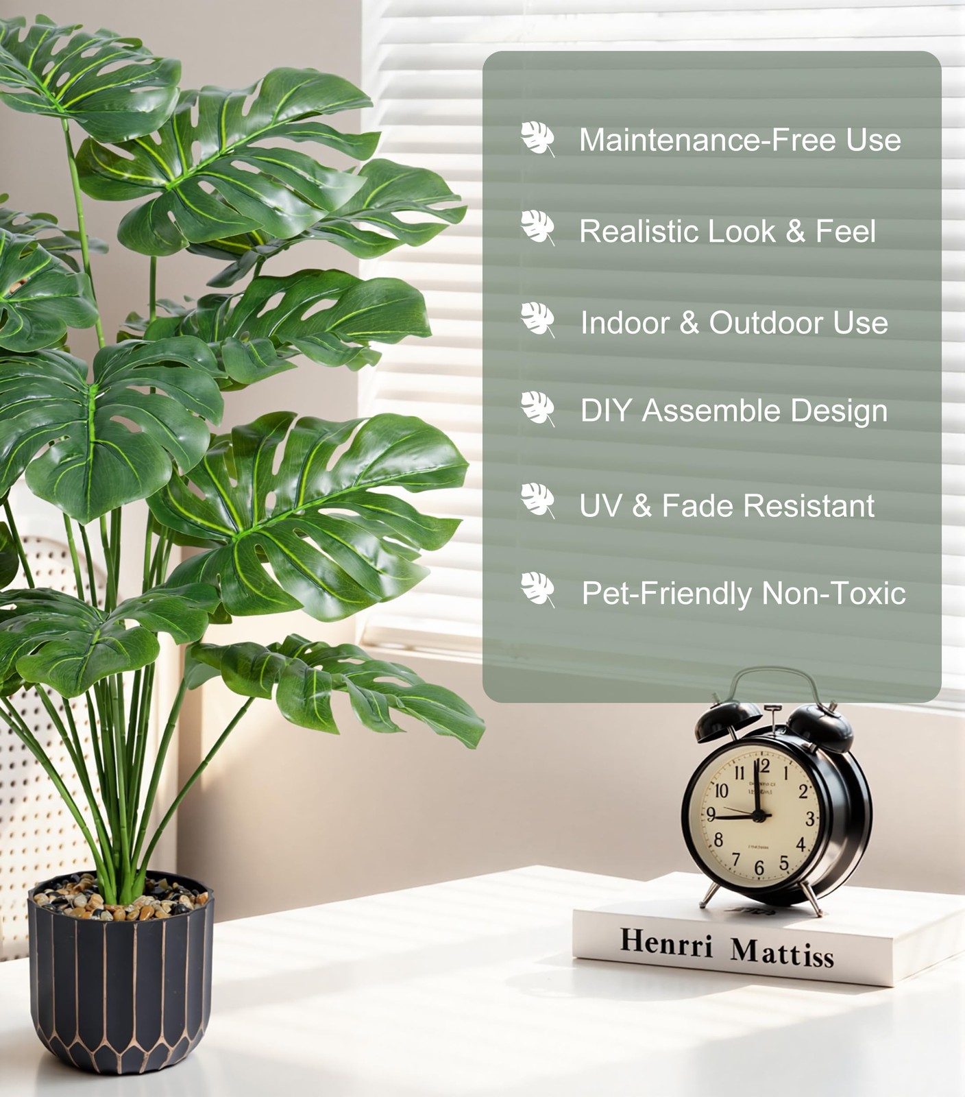 28″ Artificial Monstera Plant Tall Fake Faux Plants Indoor Outdoor Tree for Livi