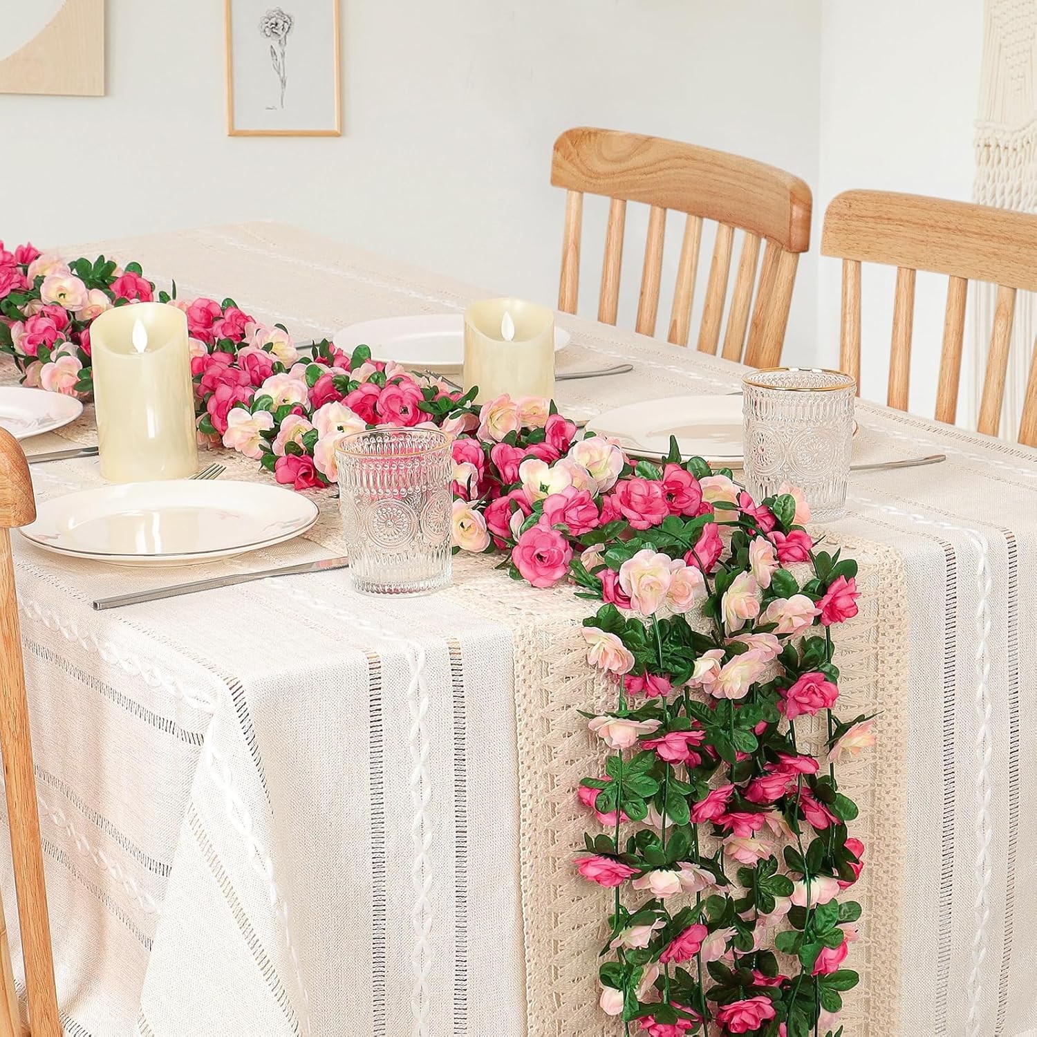KHOYIME 9 Pack 72 FT Artificial Flower Garland, Fake Pink Roses Vines Silk Flowe
