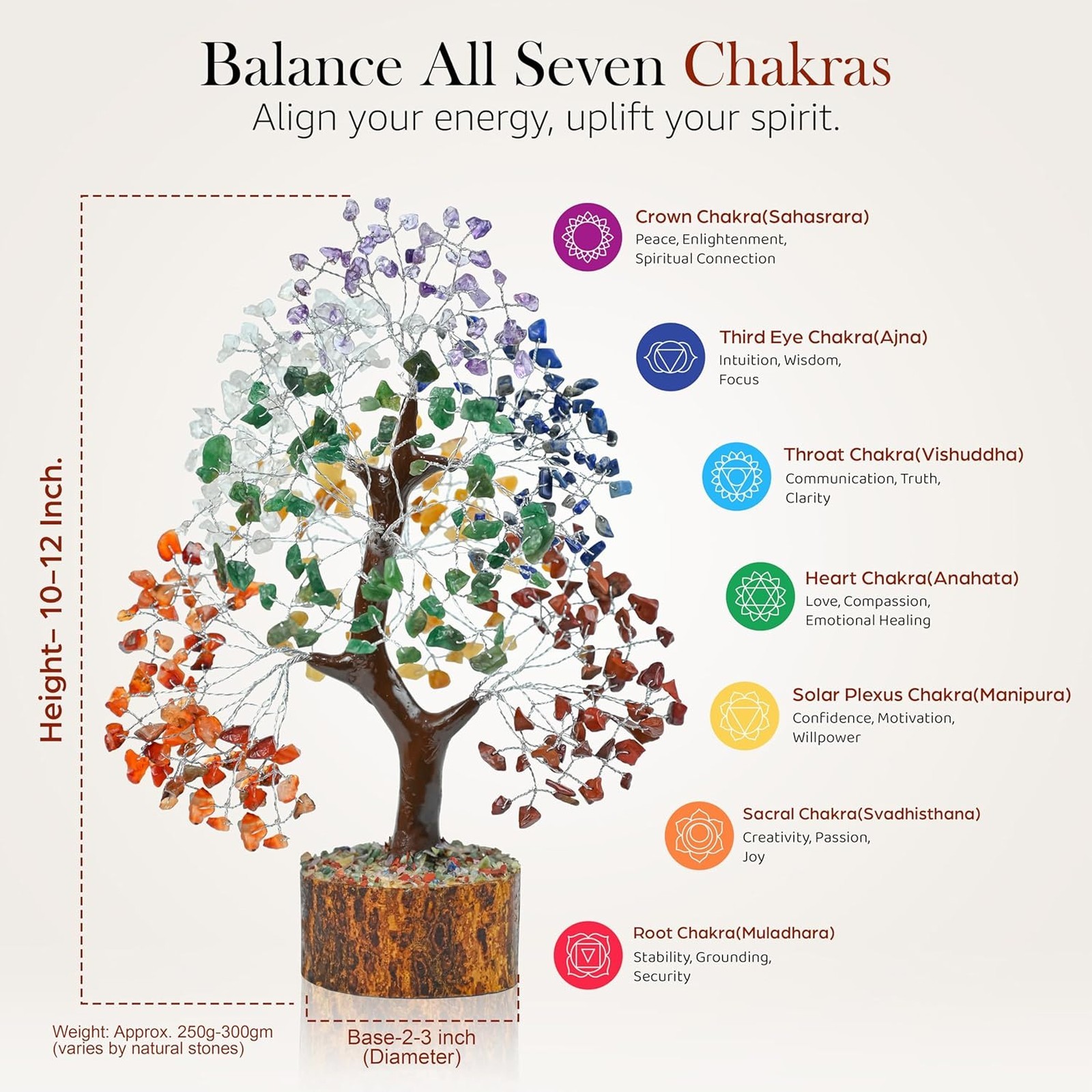 7 Chakra Tree of Life Crystals Healing Stones Feng Shui Money Tree 10-12 Inch