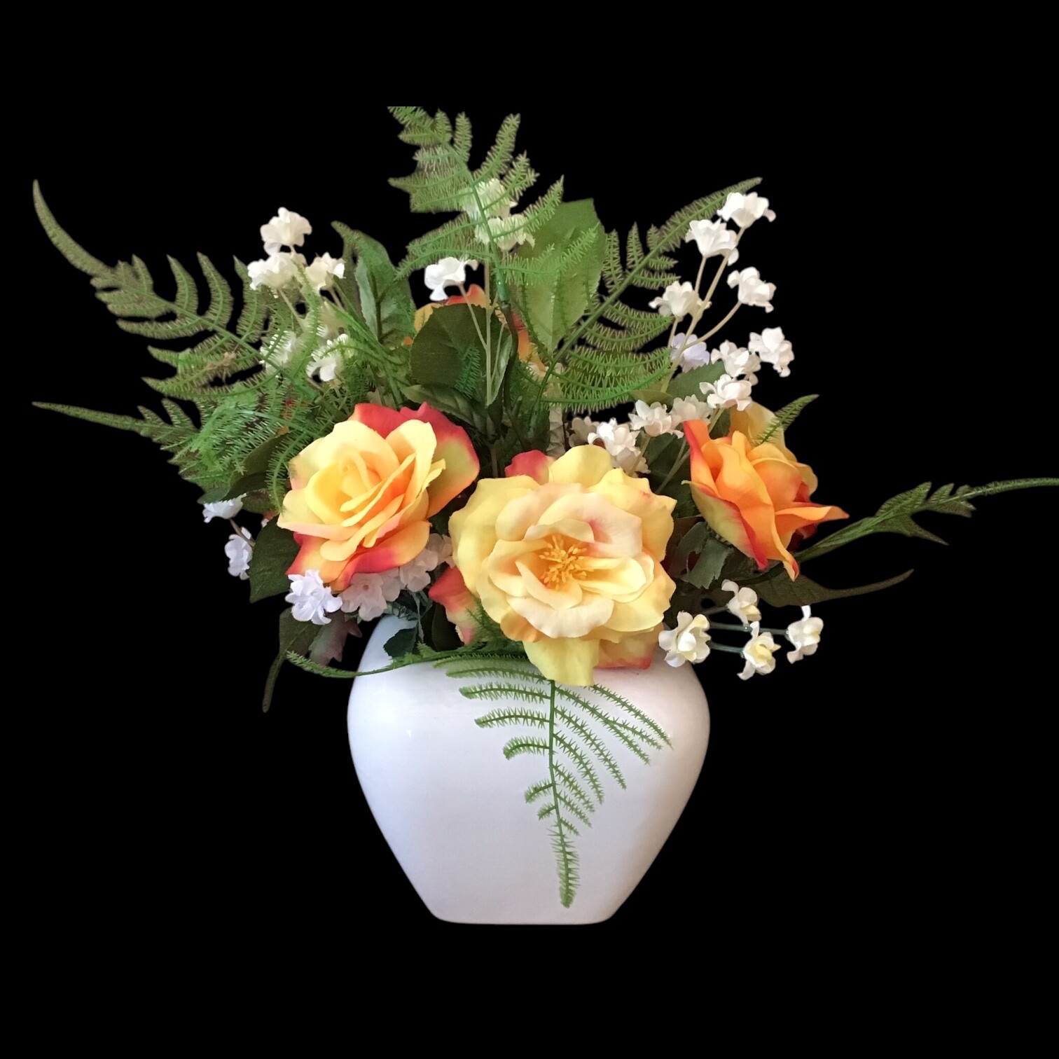 Yellow Rose Floral Centerpiece Arrangement Haeger Floral Ivory Vase