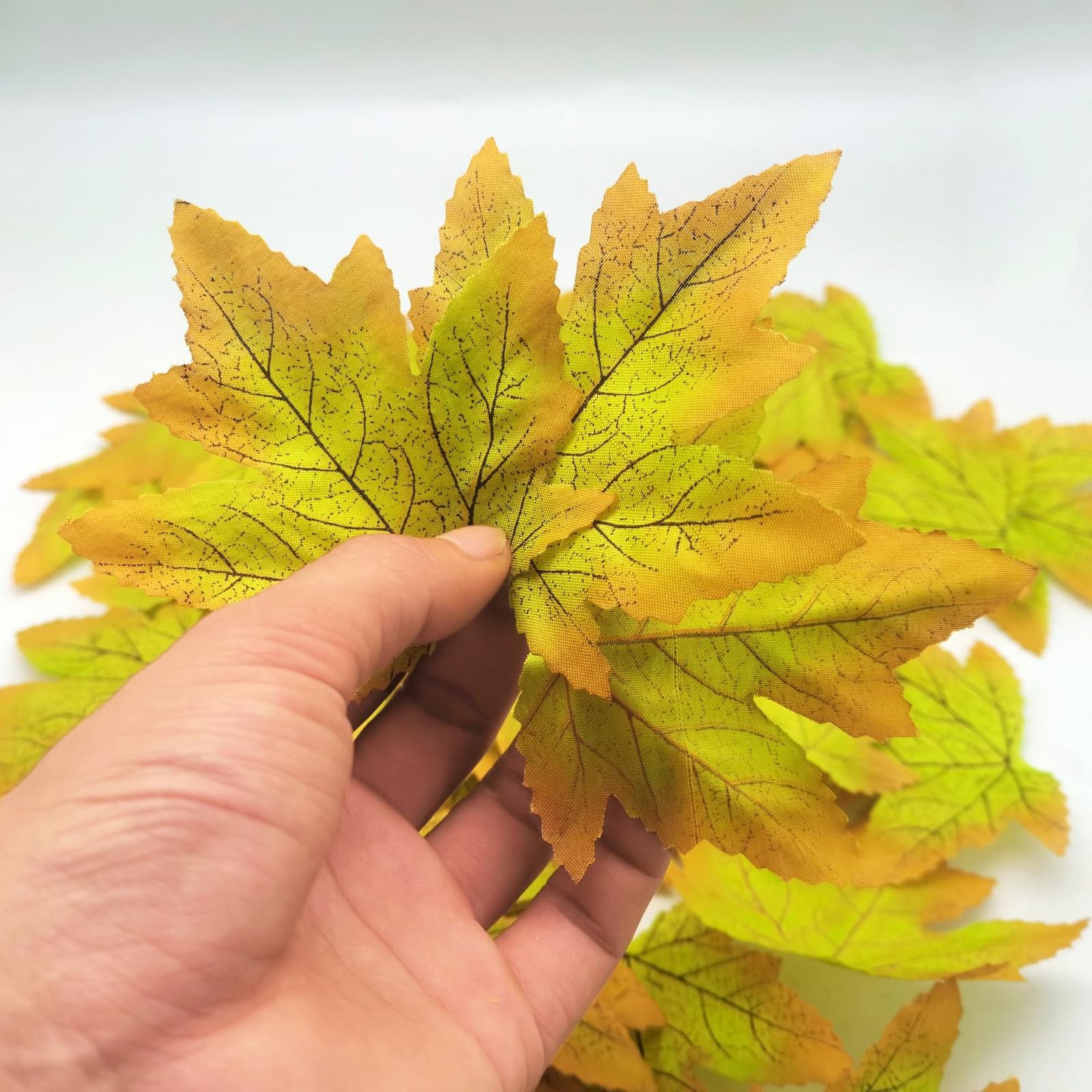 Simulated Maple Leaves 100pcs Green 3.9×3.5″ Autumn Fall Wedding Thanksgiving