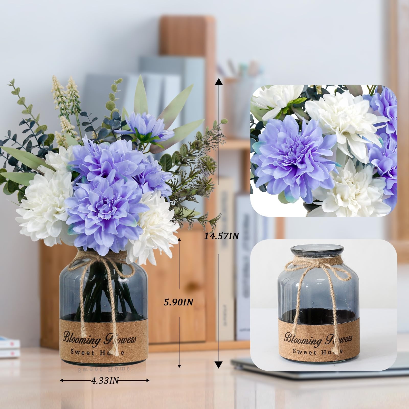 Artificial Fake Flowers In Vase Table Centerpiece Dining Room Kitchen Decor