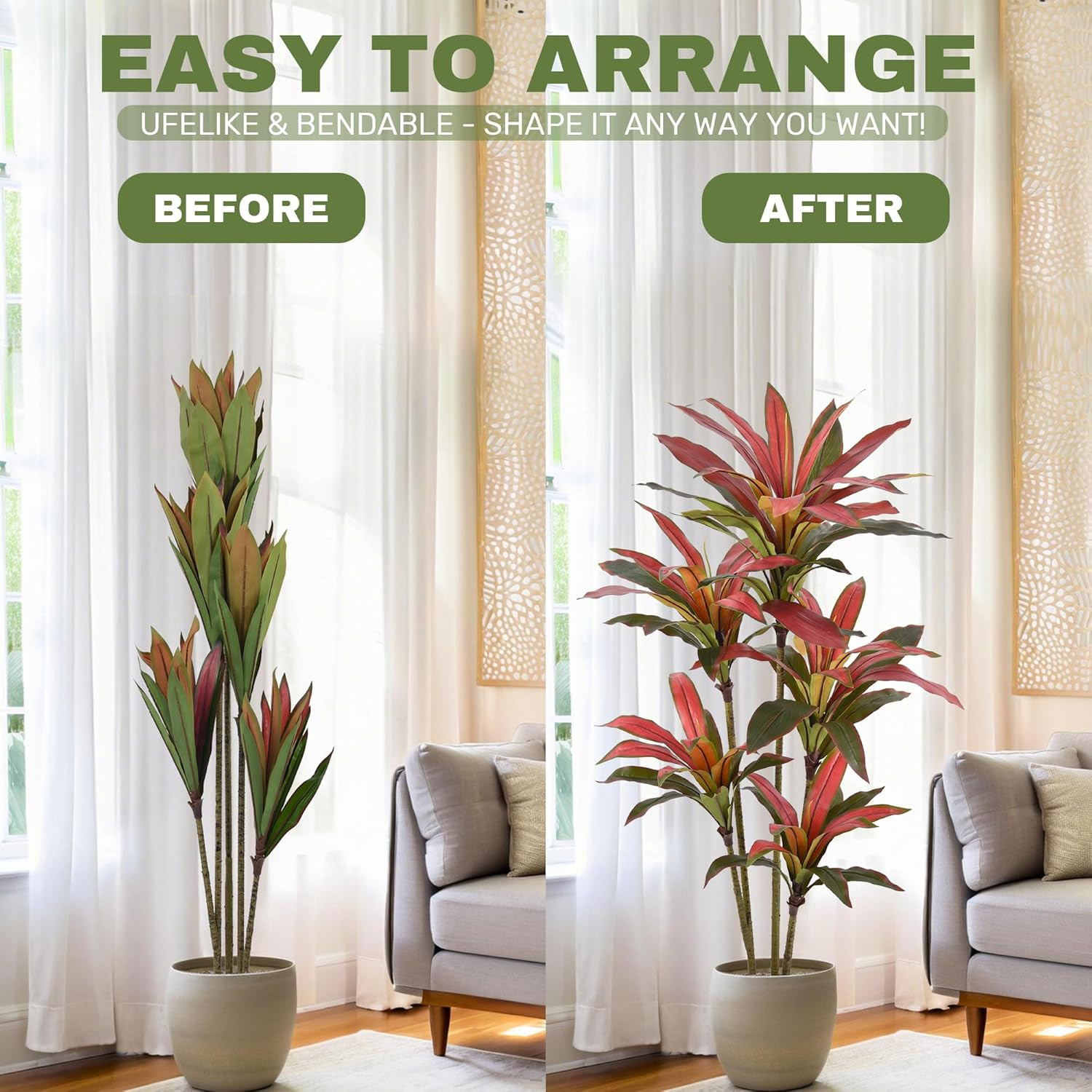 5Ft Artificial Dracaena Tree – Realistic Faux Silk Plant for Home & Office Decor