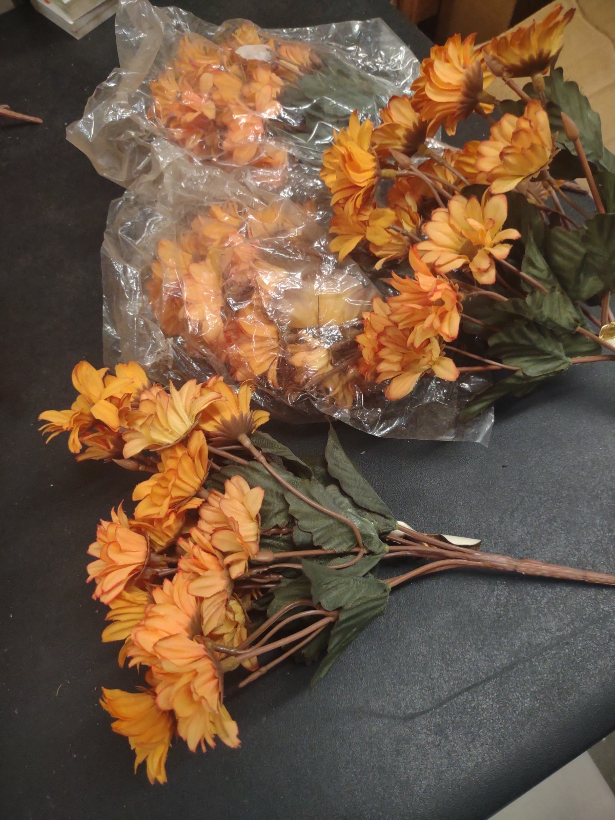 10″ Vintage Silk Mini Daisy Bush, 9 Stems, Butterscotch Peach Orange Daisies