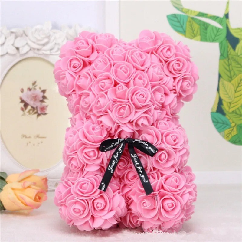 25CM Rose Teddy Bear Artificial Flowers Foam Valentine’s Day Birthday Gift