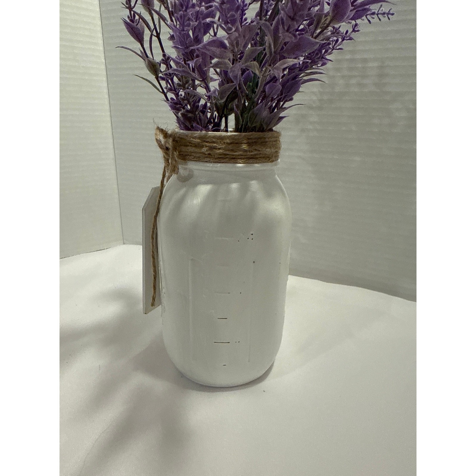 French Country Mason Jar filled with Faux Lavendar, Table Decor, Shabby Chic