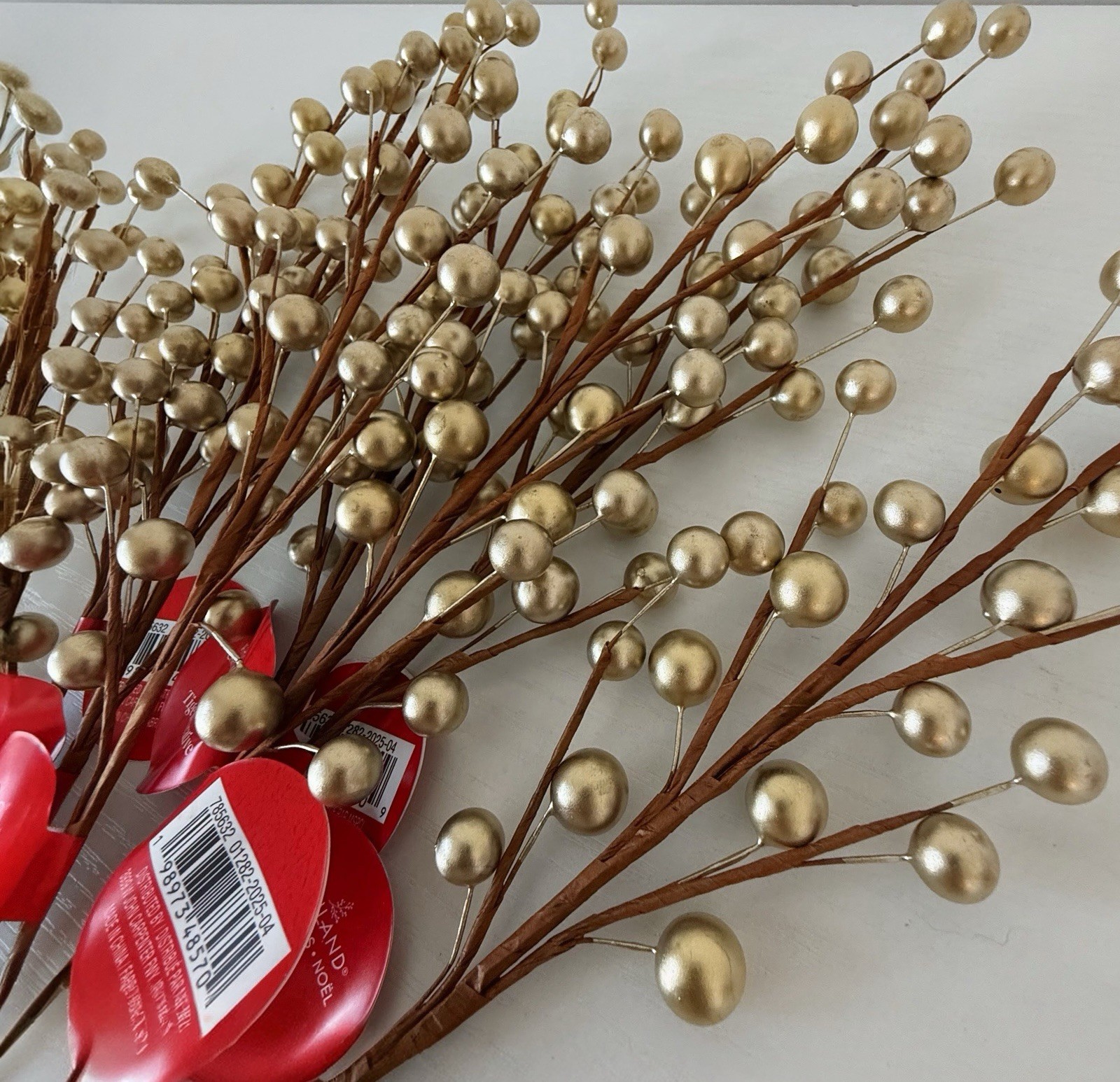 Ashland Christmas Shiny Gold Berry Pick Lot Holiday Floral Stems Tree Decor 8 Pc
