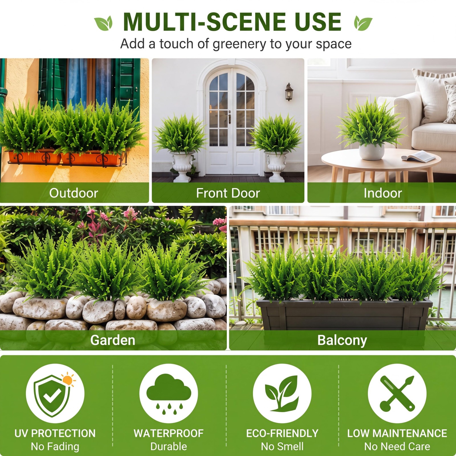 20 Pack Fake Ferns Bulk Outdoor Artificial Boston Fern Plants UV Resistant Fa…