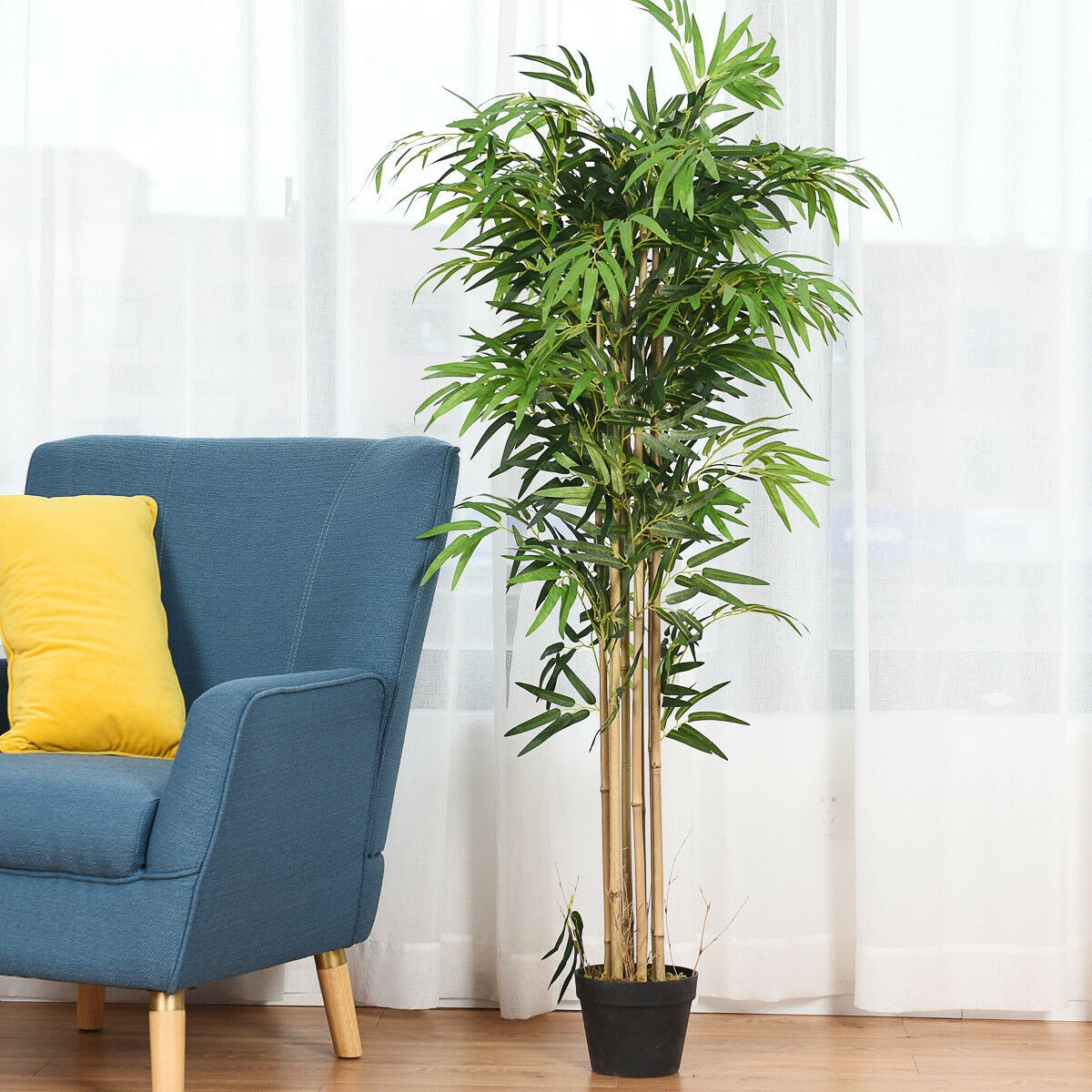 5-Feet Artificial Bamboo Silk Tree Green Indoor-Outdoor Home Decoration Planter