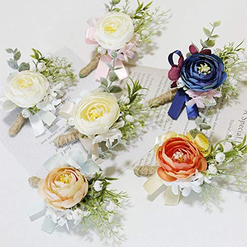 Blue Men’s Boutonniere with Pin Wedding Groom Buttonhole Suit Decor 4 PCS