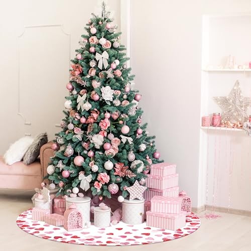 Valentines Day Tree Skirt 36 Inch Red Love Heart Xmas Tree Skirt 36″ Pink