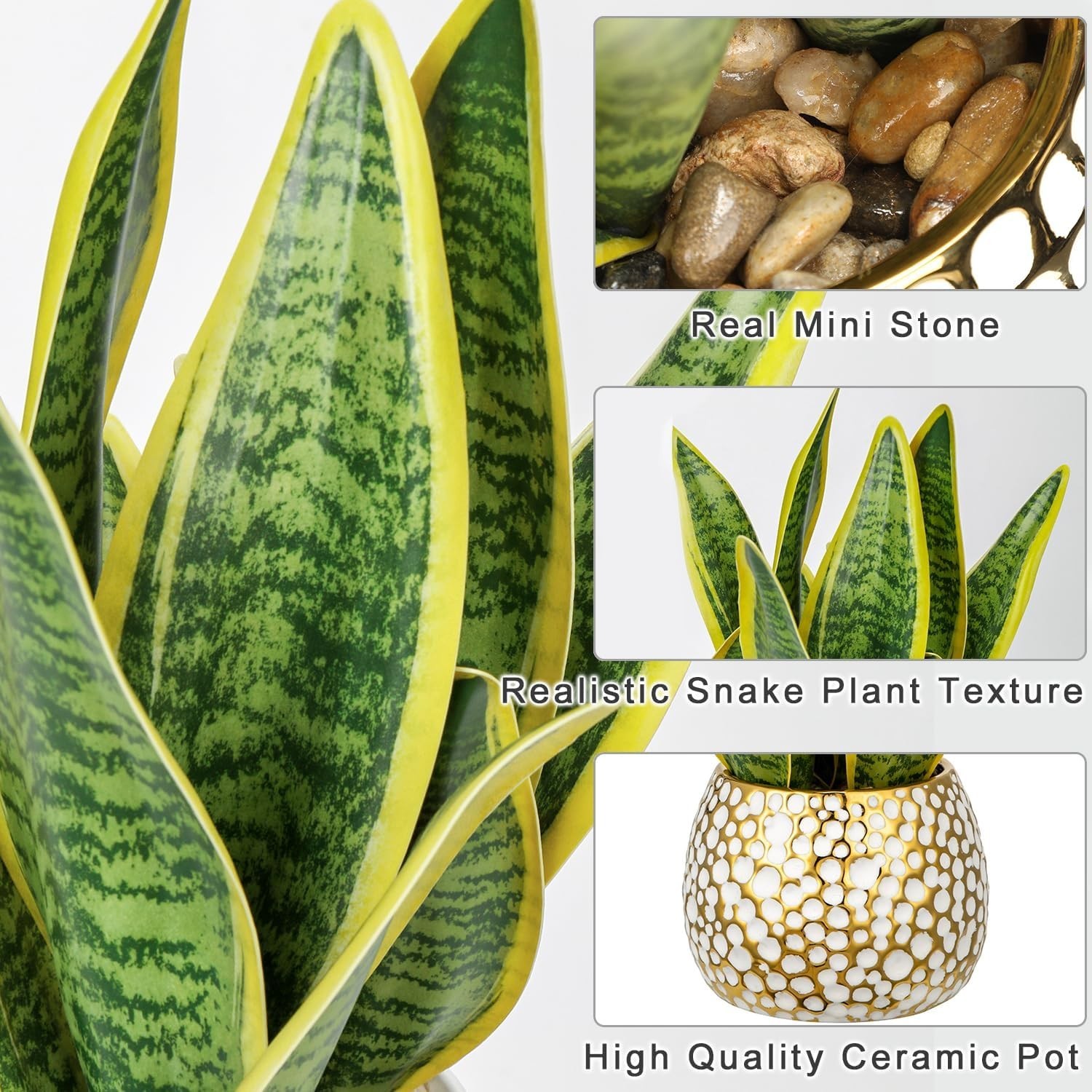 Artificial Snake Plant Potted Faux Sansevieria Trifasciata Plants, 13″ Tropic…