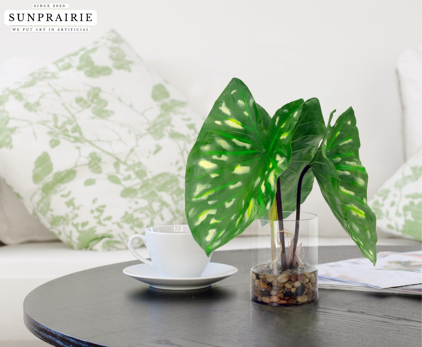 Tropical Artificial Plant in Clear Pot with Artificial Water, Wide Arrowhead …