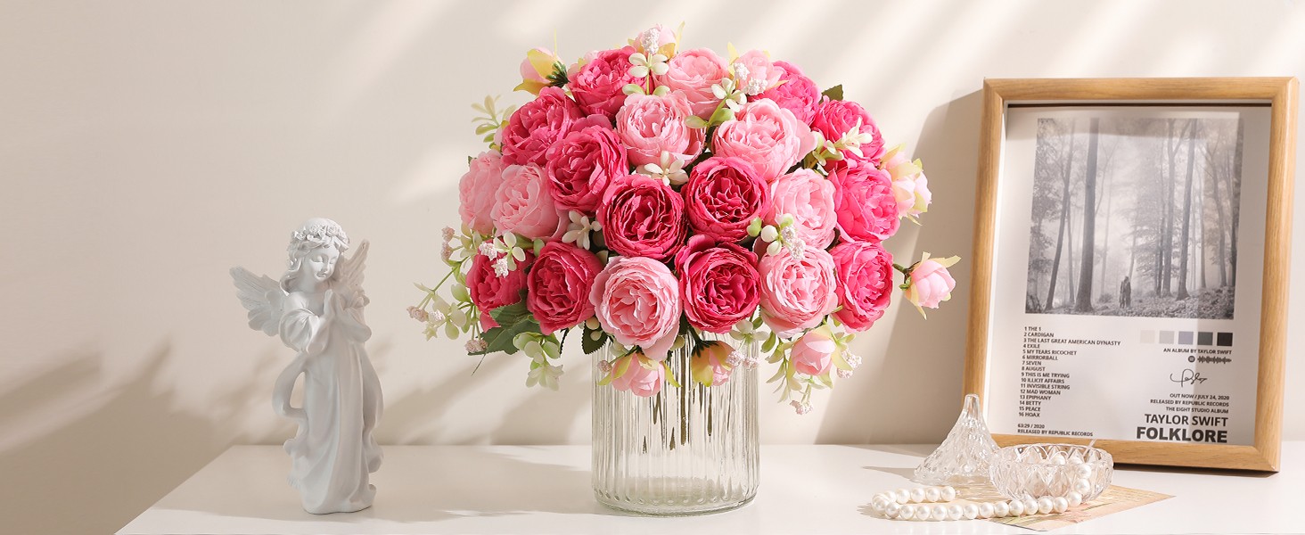 2 Packs Peonies Artificial Flowers Mixed Pink Silk Vintage Faux Floral for Vase
