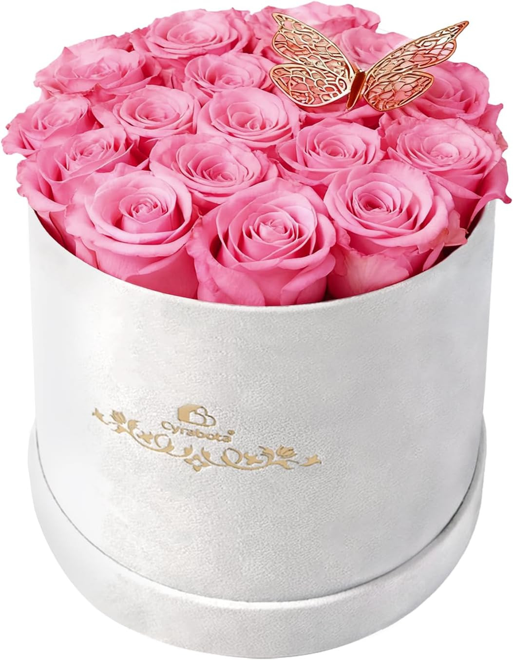 16 Pink Preserved Flowers in round Gift Box, Forever Flowers Eternal Roses for M