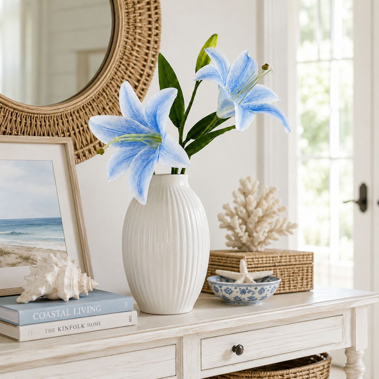 Blue Lily Stems, Real Touch Flowers, Artificial Lily Spray, Faux Blue Lilies, Co