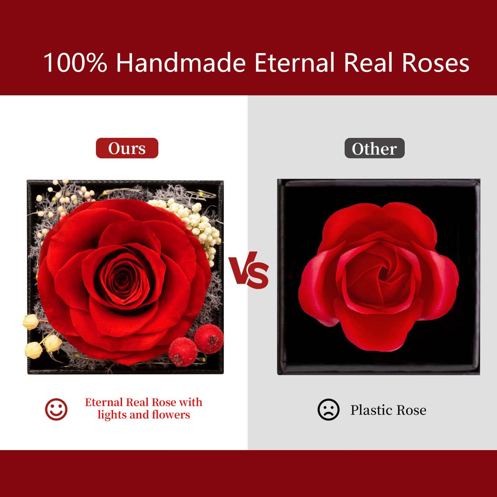 Preserved Red Real Rose with I Love You Necklace -Eternal Flowers Rose Gifts for