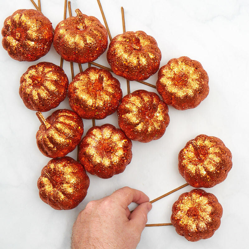 Package of 12 Orange Glittered Autumn 3″ Diam Pumpkin Picks