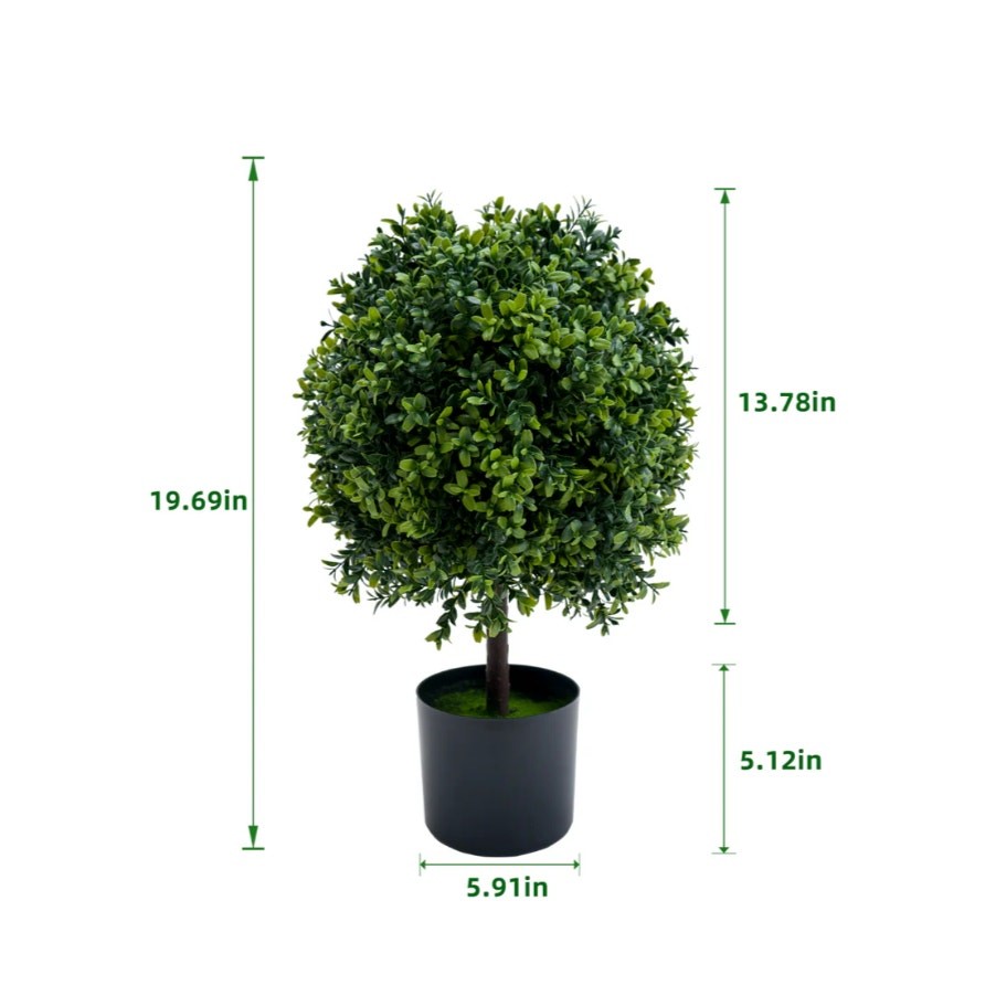 Garvee Set-of-2 Artificial Topiary Boxwood Ball Trees 20″ Front Porch – Green