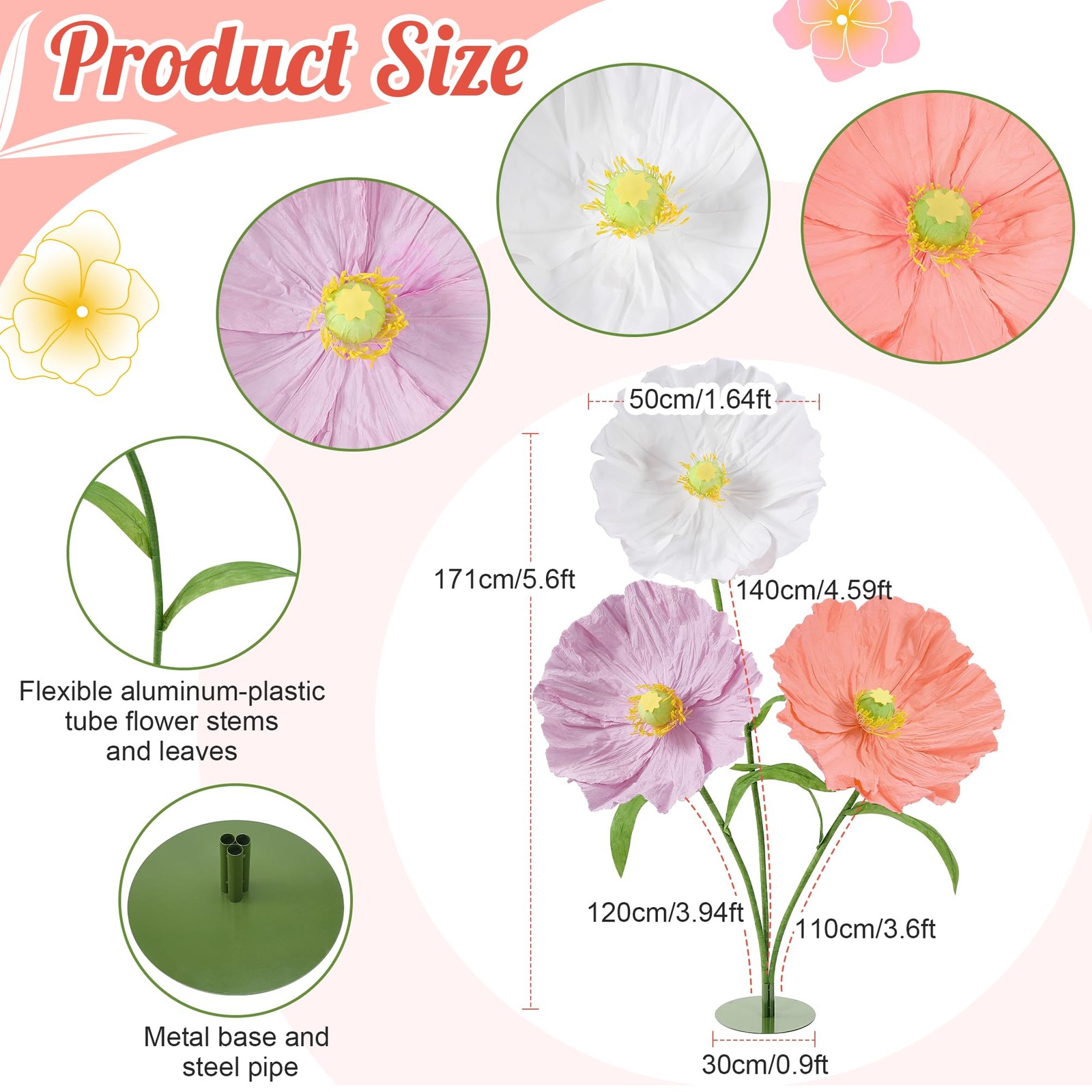 Large Artificial Flowers for Decoration with Stand – 5.6 Ft Giant Flower Wedd…