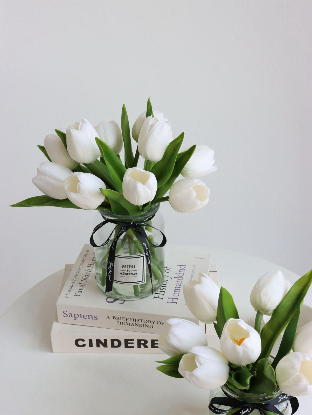 10 PCS Fake White Tulips Silk Artificial Flowers Real Touch Decor With Vase