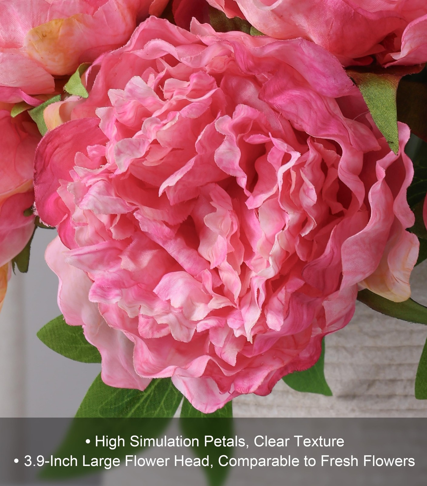 Pink Peony Artificial Flowers – 11 Branches Faux Peonies for Wedding Bouquets…