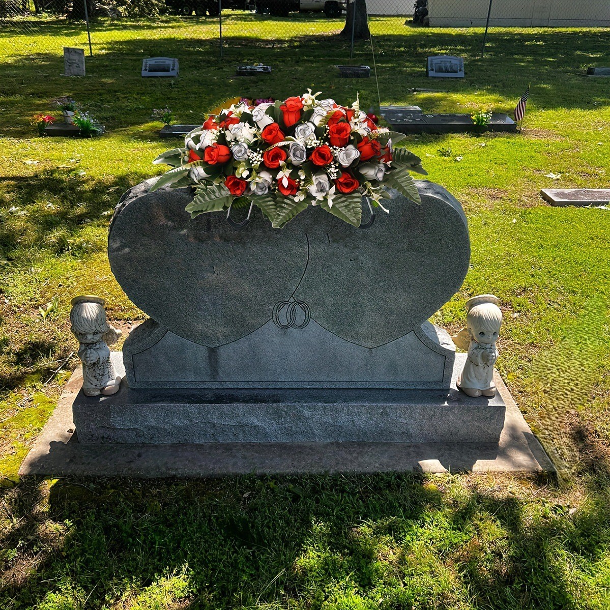 Flat Grave Marker Saddle Flower with Sturdy Metal Hooks and Silk Roses