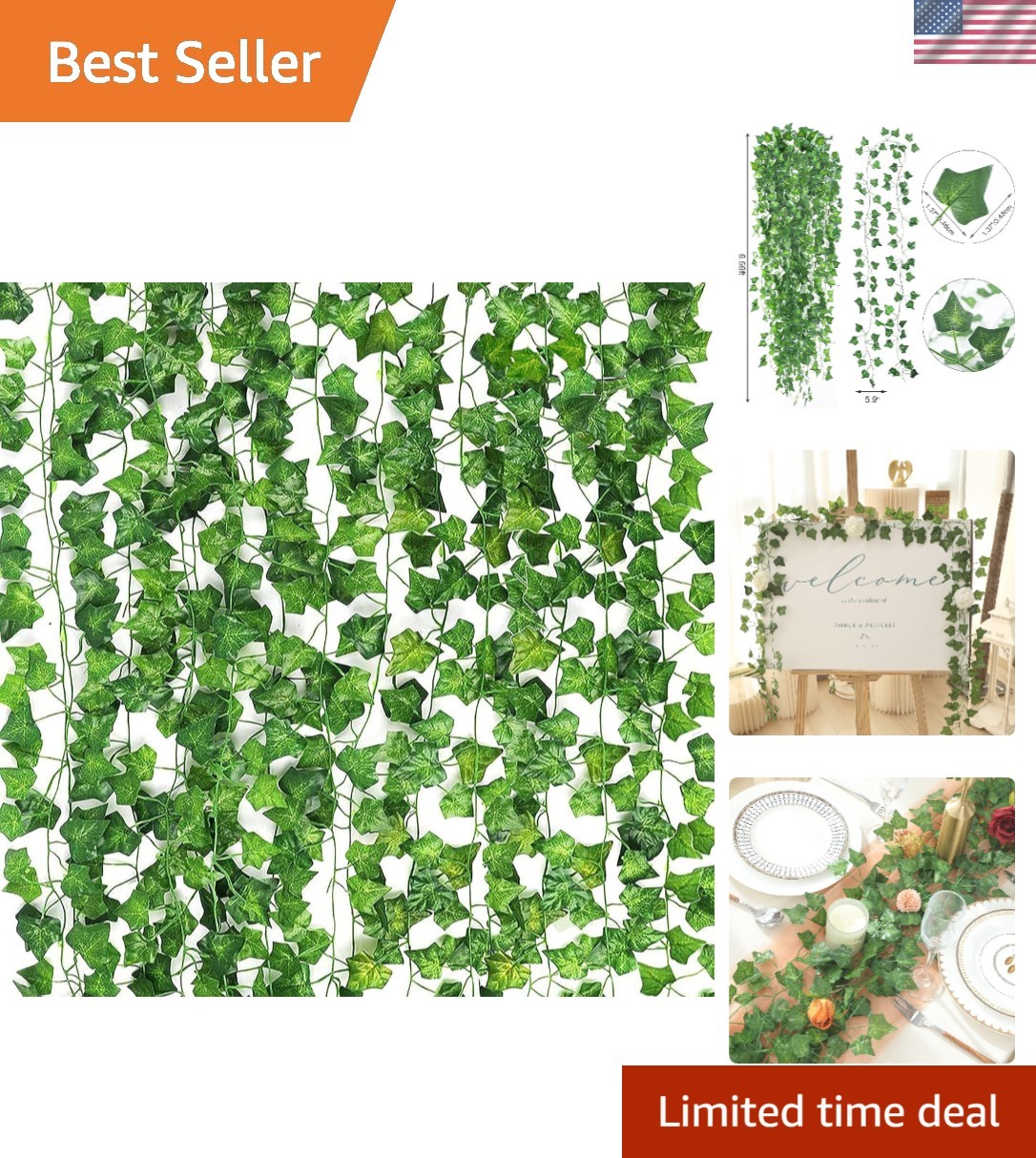 Stunning 14pc Ivy Leaf Garlands – 78.7 Inch Artificial Vines for Elegant Spaces