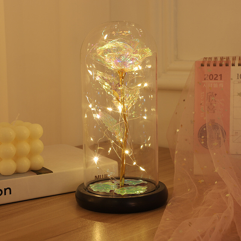 LED Eternal Galaxy Rose in Glass Enchanted Forever Flower Thanksgiving Xmas Gift