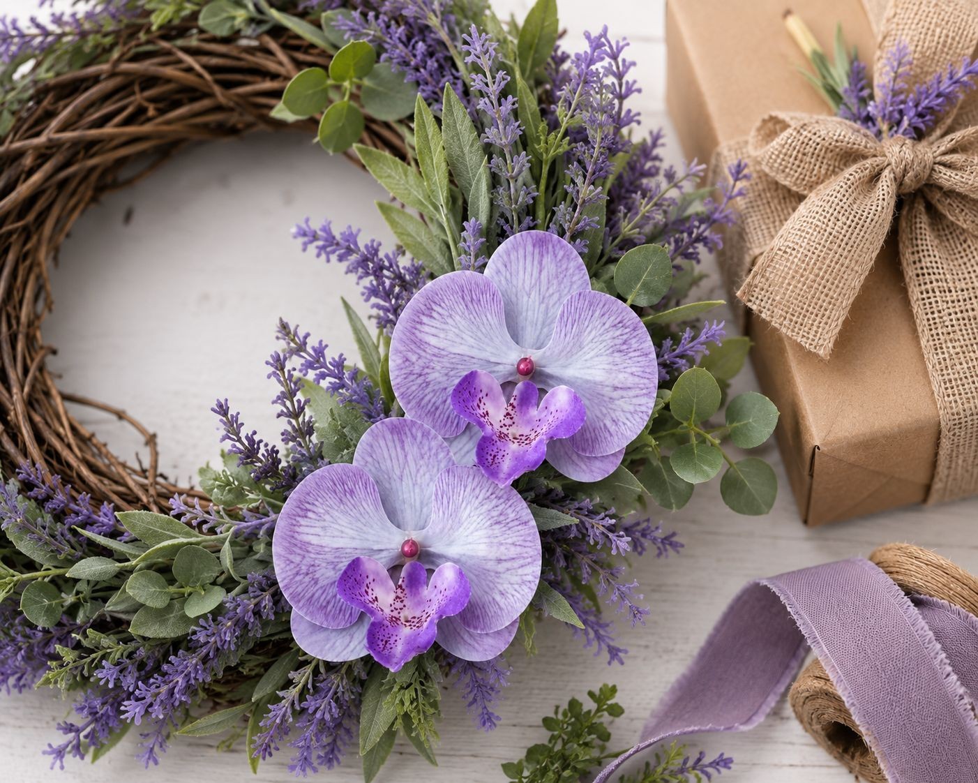 Set of 2 Lavender Purple Orchid Flower Heads 3.5 Inch Faux Floral Corsage Craft
