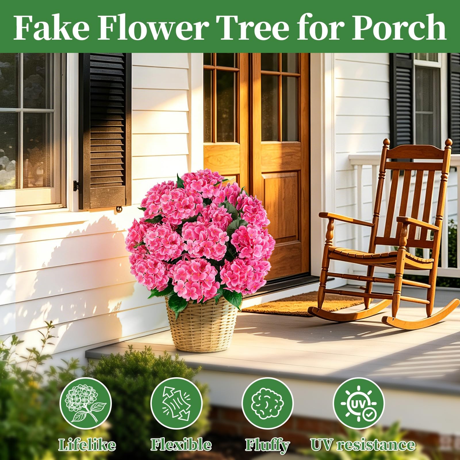 Artificial Topiary Ball Tree with Pink Hydrangea, Set of 2 UV Resistant Shrub…