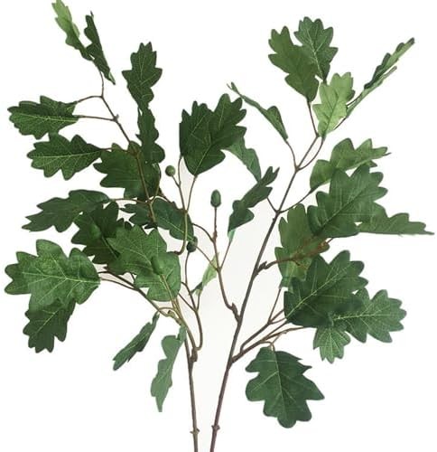 4Pcs Artificial Oak Tree Leaf Stems with Fruits Faux Oak Tree Branches Green Pla