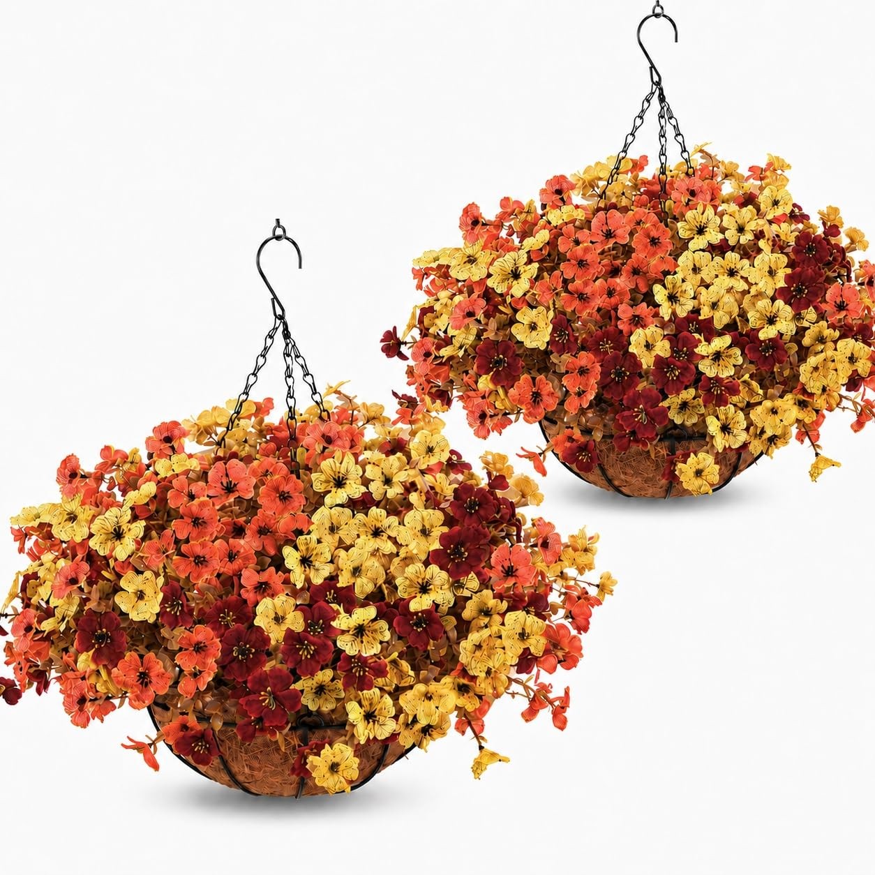 Geegoods 2 Pack Fall Mums Artificial Hanging Basket