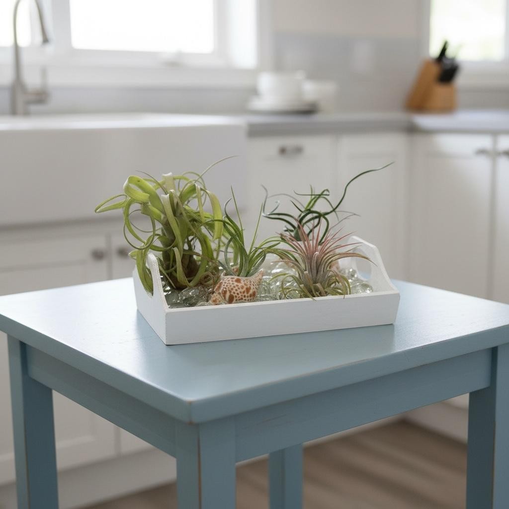 Air Plant Display Kit 4 Tillandsia Tray Glass Gems Shells Coastal Live Decor