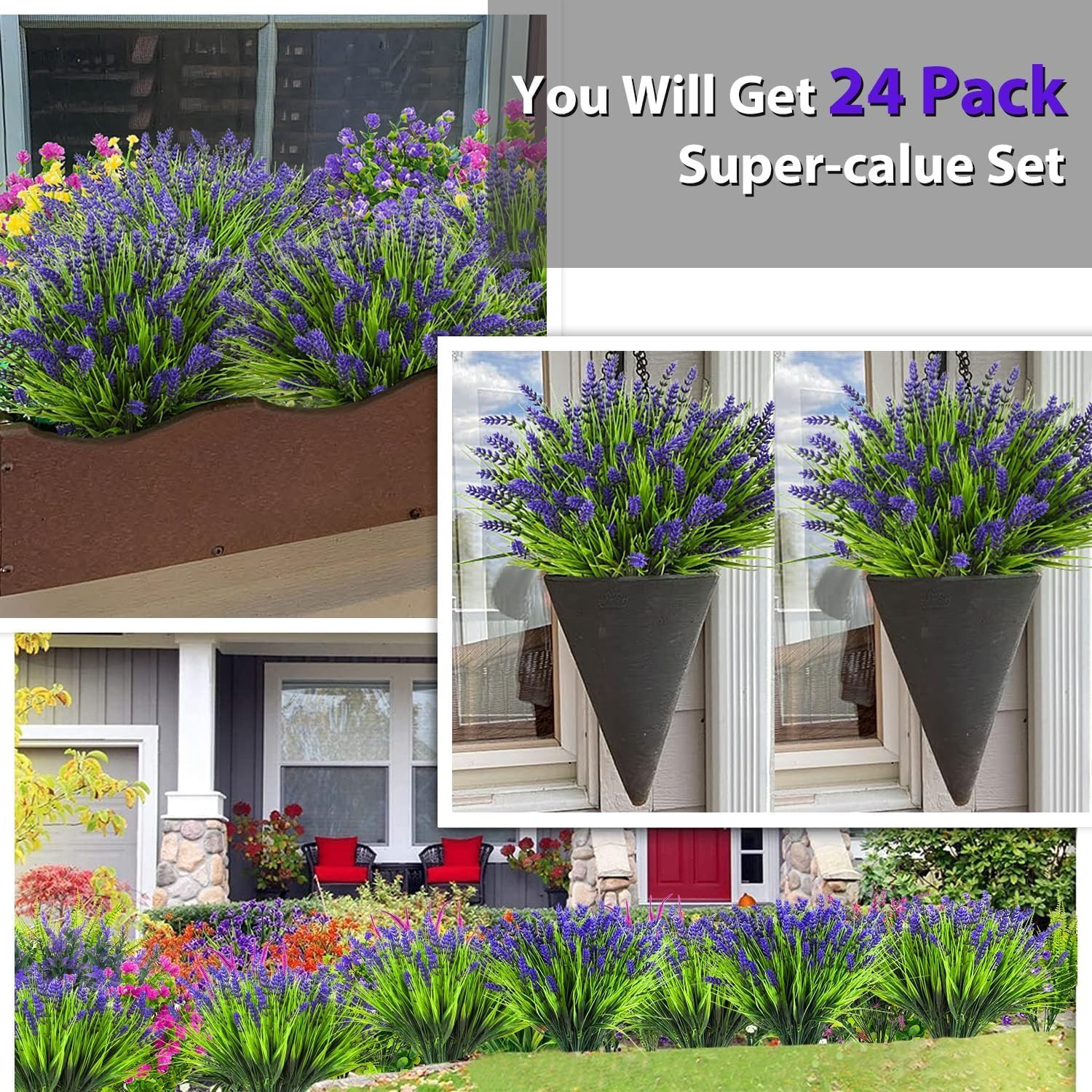 Artificial Plants Outdoor, 20PCS Lavender Artificial Flowers,Fake Plants Plastic