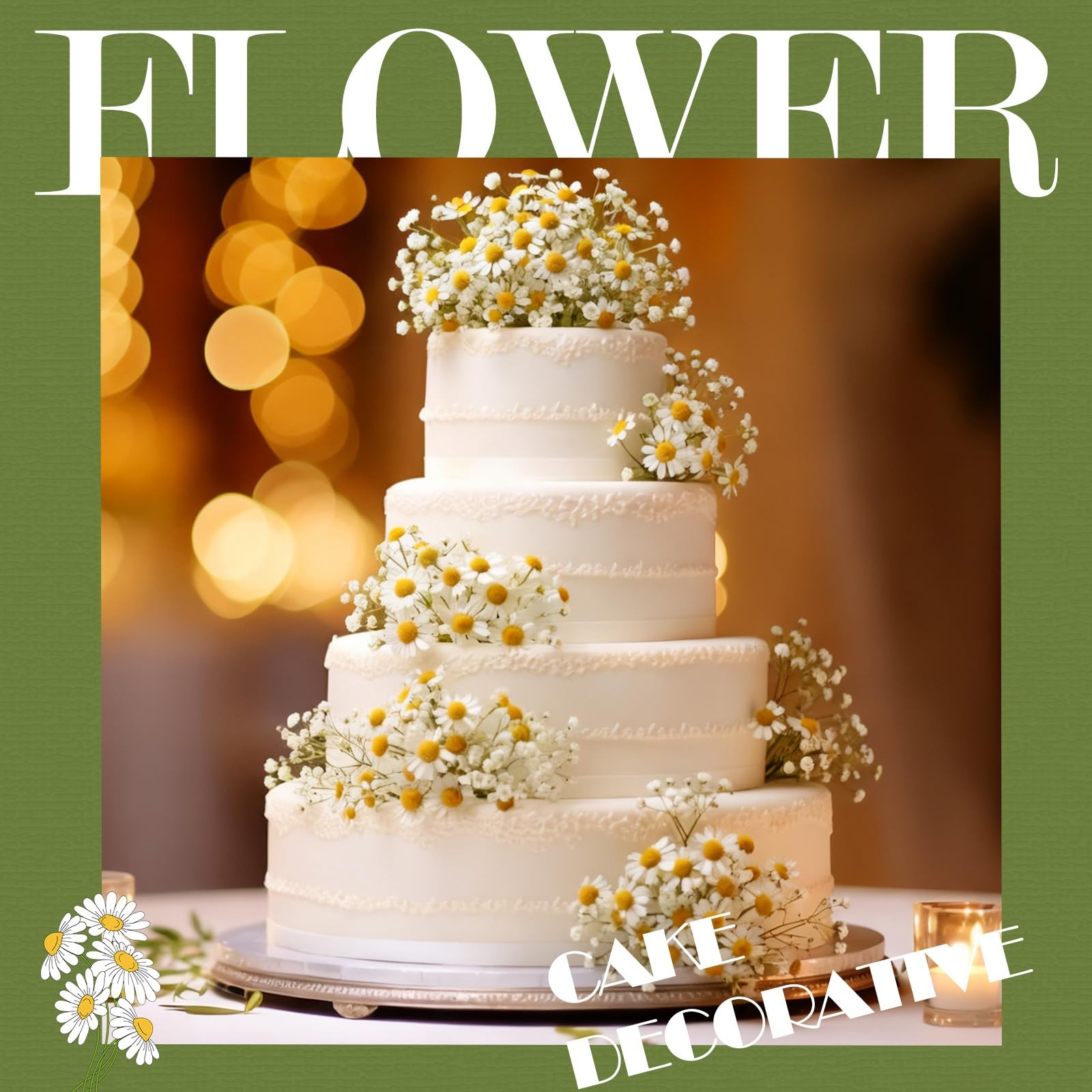 Wedding Cake Toppers White Flowers 12 Daisies & 10 Baby’s Breath Artificial