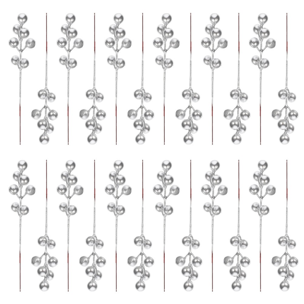 30Pcs Silver Artificial Berry Stems Reusable Christmas Decoration DIY Picks