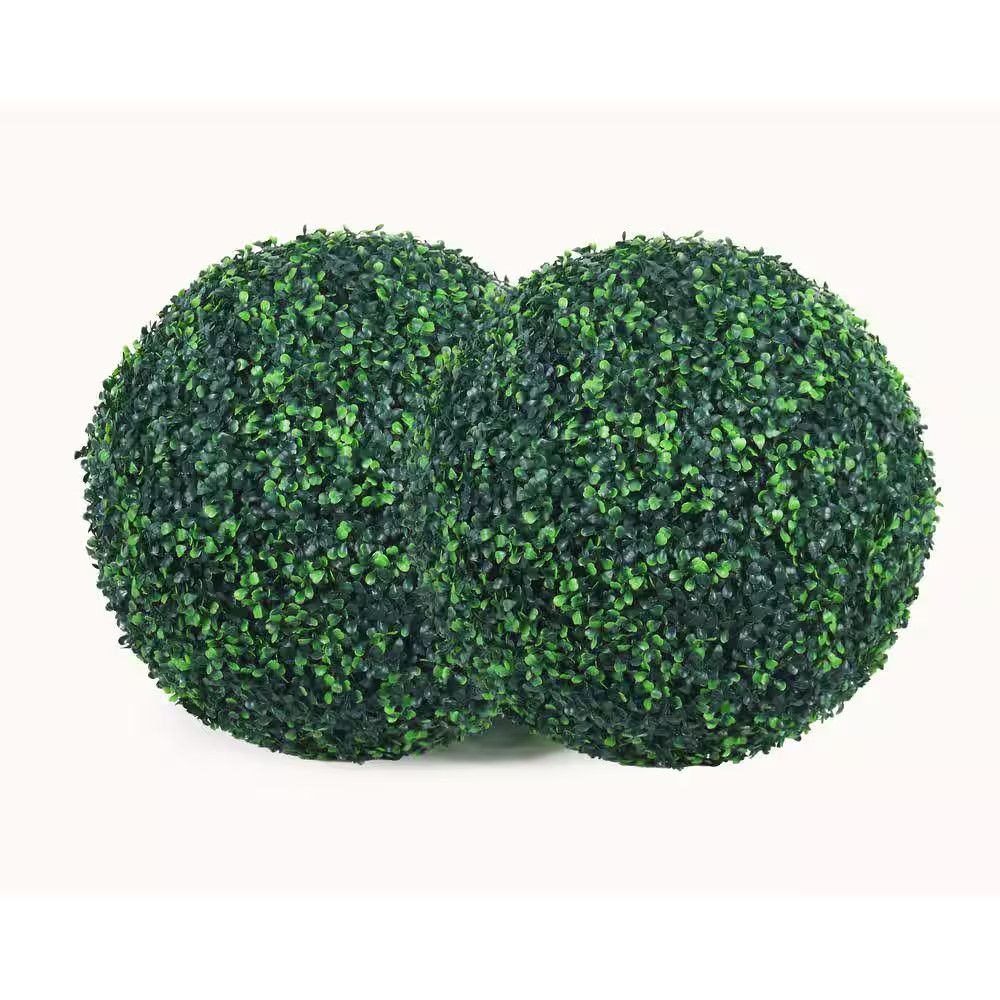 22 In. Set of 2 Artificial Boxwood Tree Ball-Shape Faux Plant Topiary Balls for