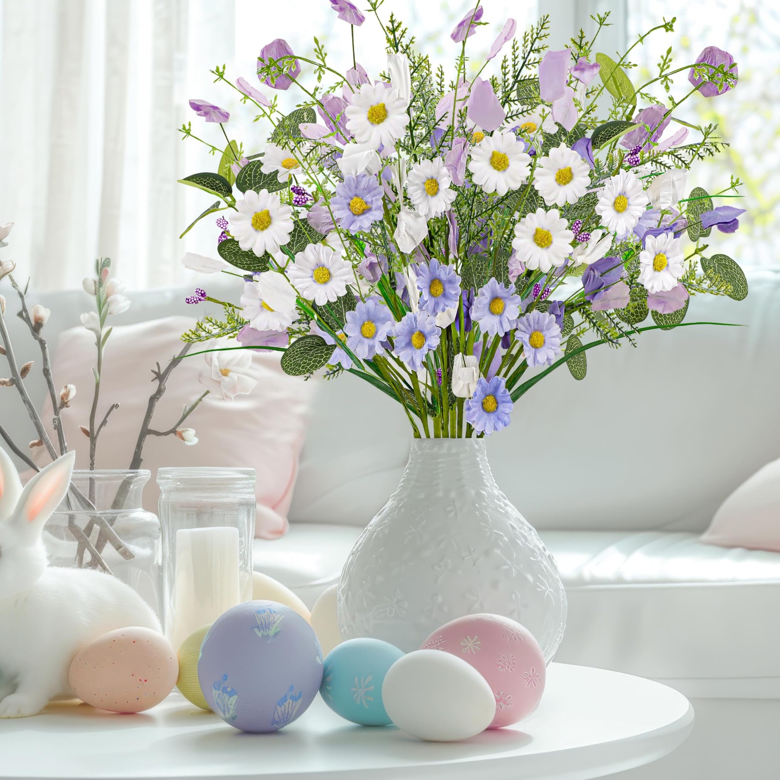 8 Bundles Spring Artificial Fake Flowers Decor – Faux Silk Wildflower Bouquet…