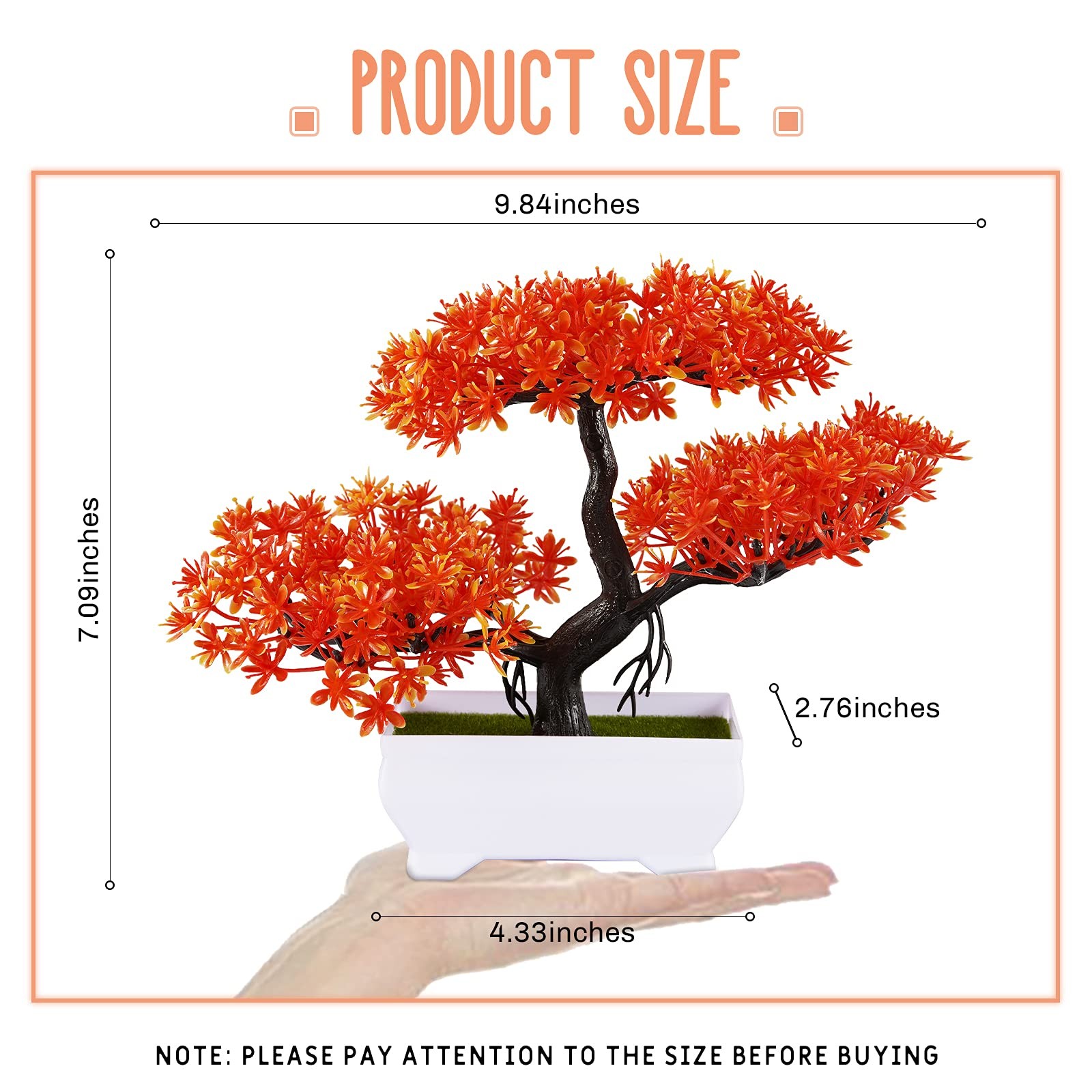 Frjjthchy Mini Artificial Bonsai Tree Plants with Plastic Cement 4in, Orange