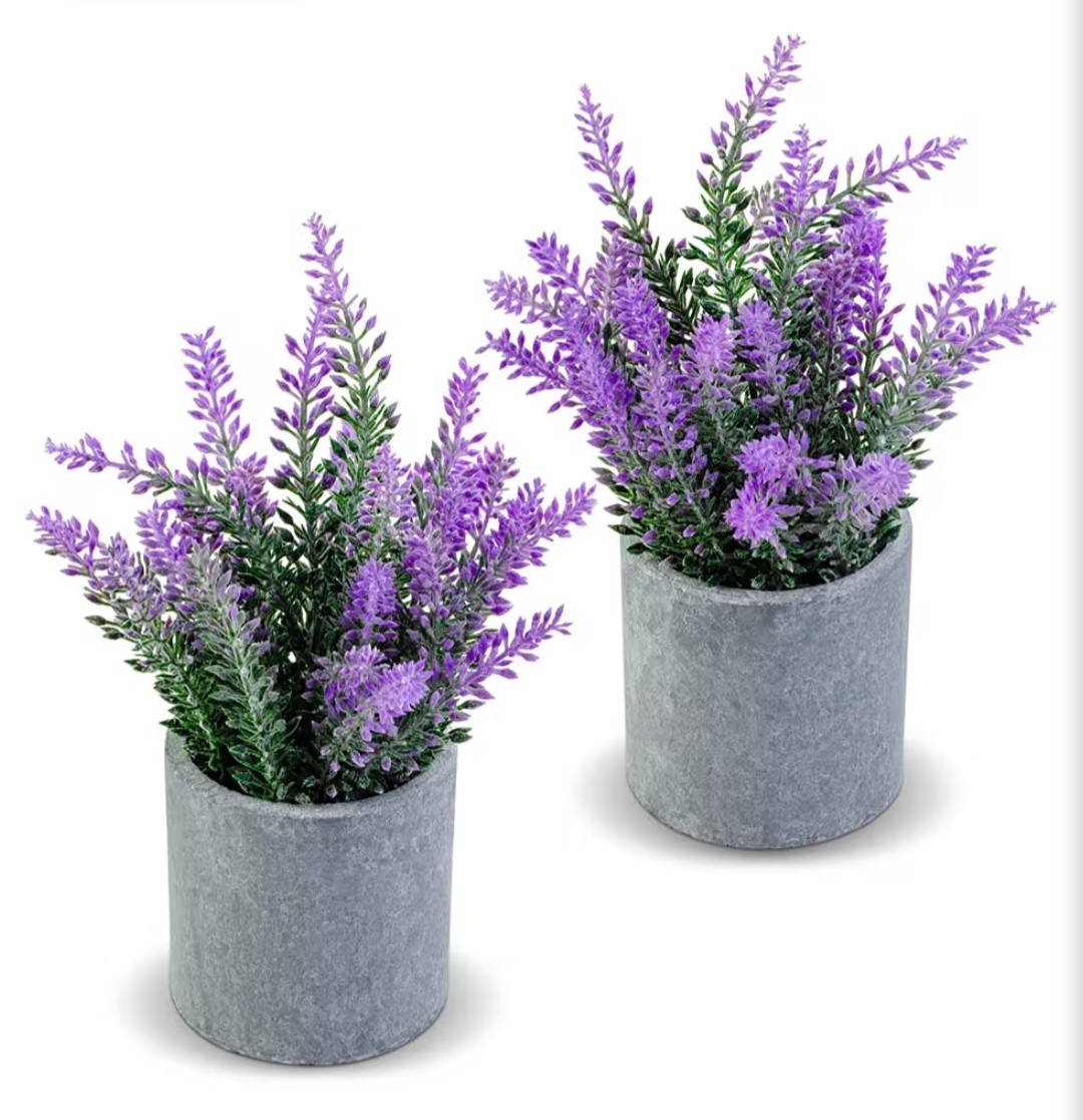 Cadnly Artificial Lavender Arrangement in Gray Pot Set of 2